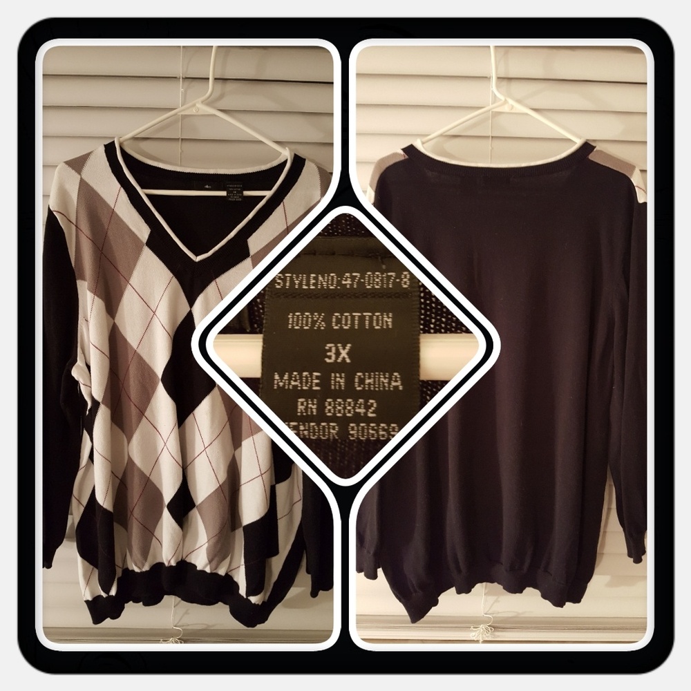 Woman's V Neck Argle Sweater Size 3X